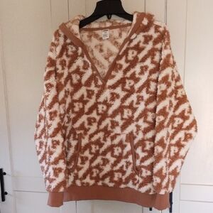 PINK Victoria's Secret Cream & Tan Plush Sherpa Hoodie